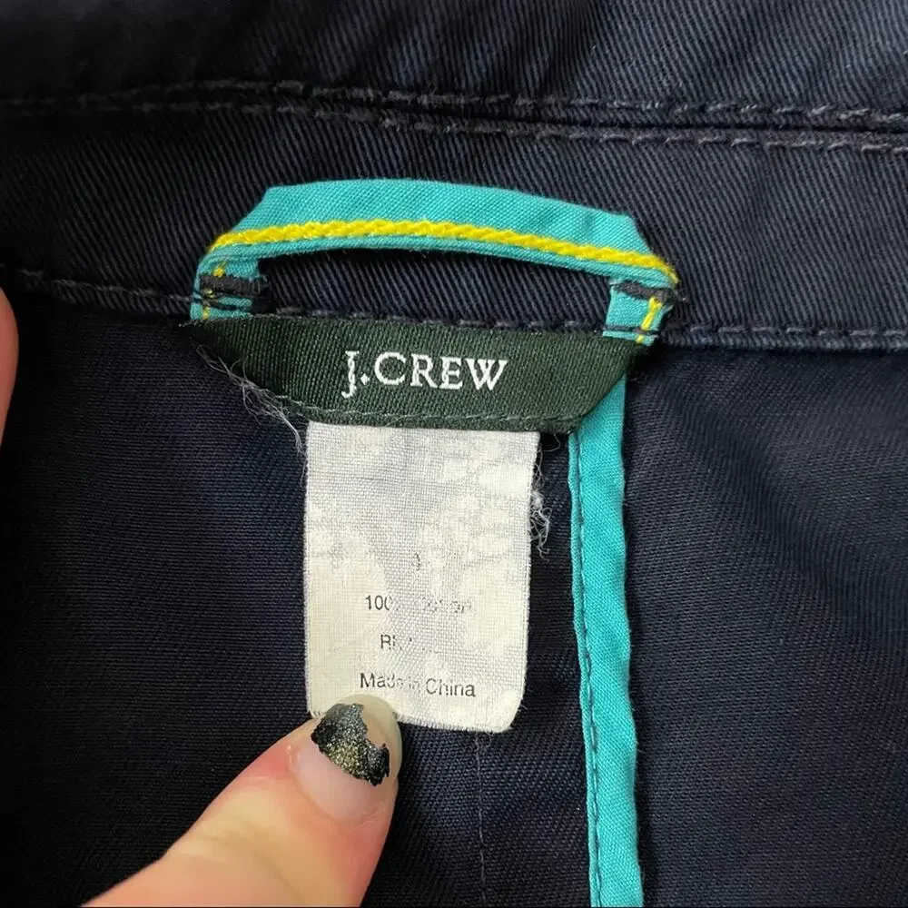 J. Crew Blazer Blue Distressed Tailored Open 100% Cotton Long Sleeve